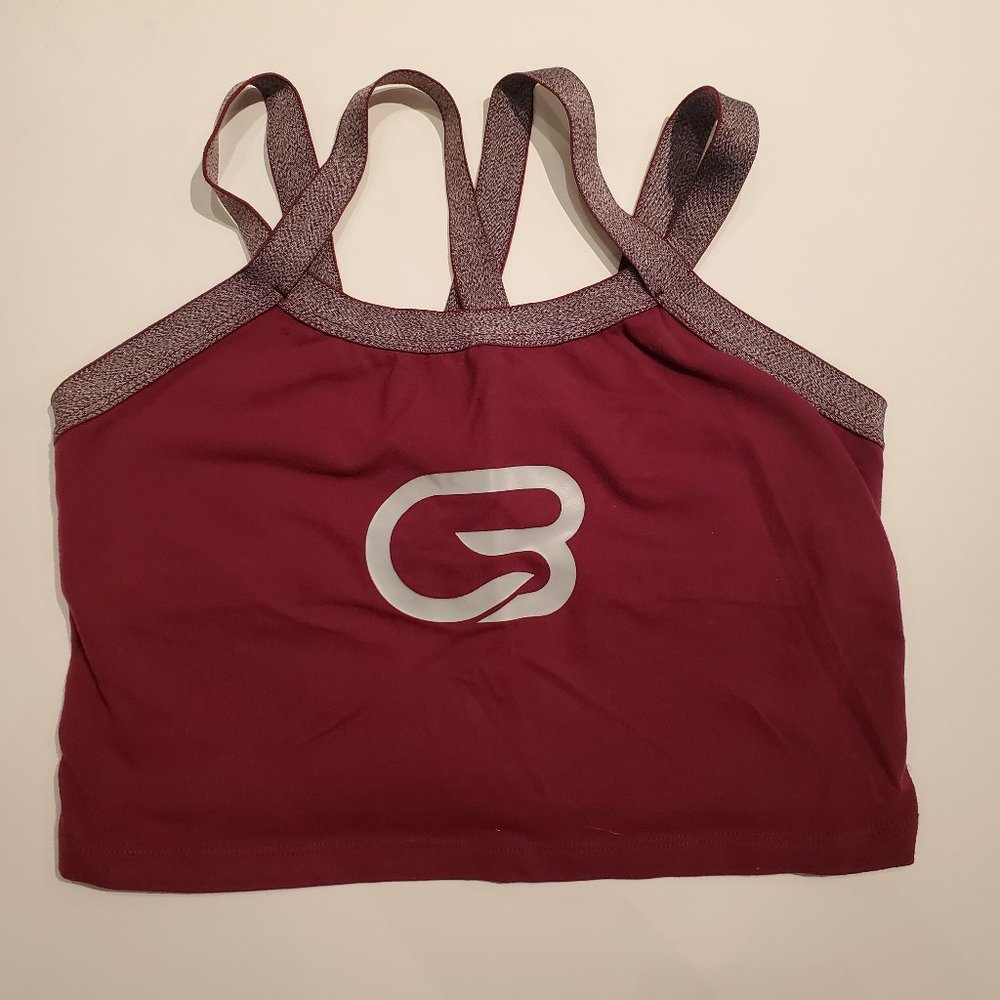 Cyclebar Beyond Yoga Size M Nylon Spandex Cranberry Bra with Grey straps